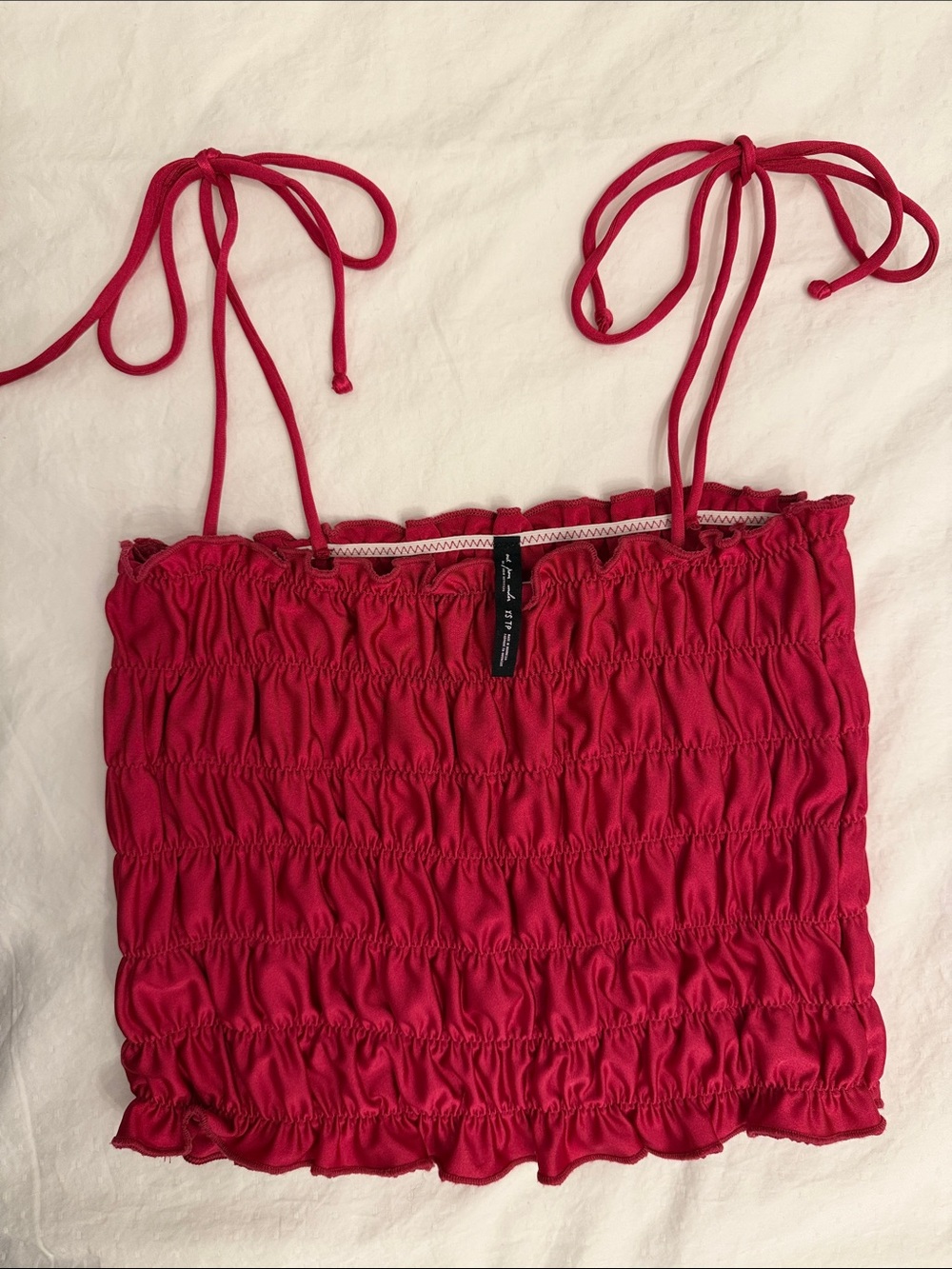Urban Outfitters Fuchsia Smocked Tie-Shoulder Crop Top